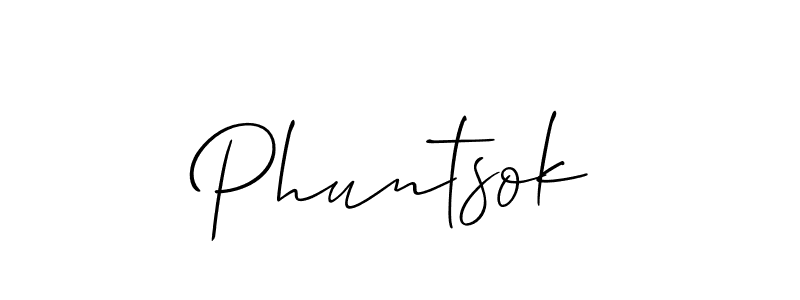 Create a beautiful signature design for name Phuntsok. With this signature (Allison_Script) fonts, you can make a handwritten signature for free. Phuntsok signature style 2 images and pictures png