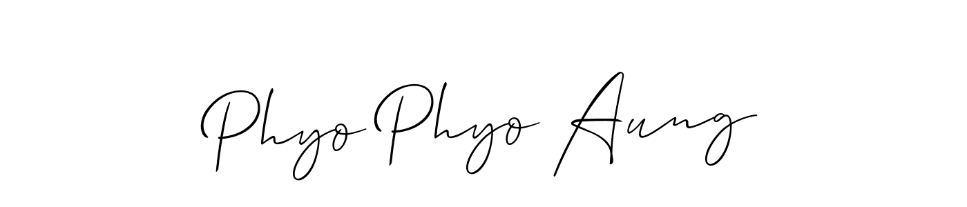 Allison_Script is a professional signature style that is perfect for those who want to add a touch of class to their signature. It is also a great choice for those who want to make their signature more unique. Get Phyo Phyo Aung name to fancy signature for free. Phyo Phyo Aung signature style 2 images and pictures png