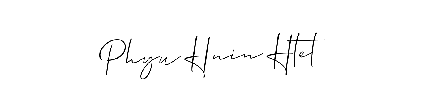How to make Phyu Hnin Htet name signature. Use Allison_Script style for creating short signs online. This is the latest handwritten sign. Phyu Hnin Htet signature style 2 images and pictures png
