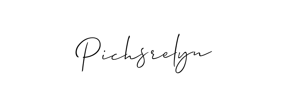 Allison_Script is a professional signature style that is perfect for those who want to add a touch of class to their signature. It is also a great choice for those who want to make their signature more unique. Get Pichsrelyn name to fancy signature for free. Pichsrelyn signature style 2 images and pictures png