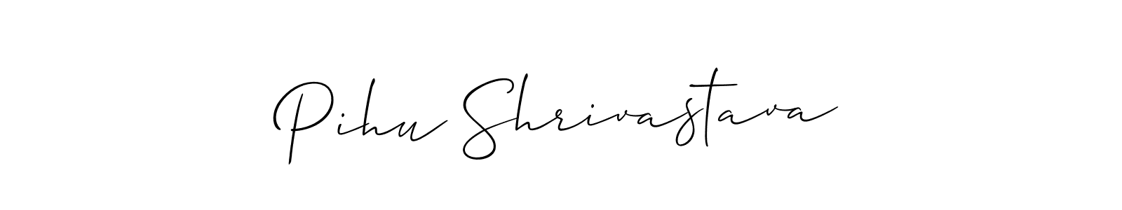 The best way (Allison_Script) to make a short signature is to pick only two or three words in your name. The name Pihu Shrivastava include a total of six letters. For converting this name. Pihu Shrivastava signature style 2 images and pictures png
