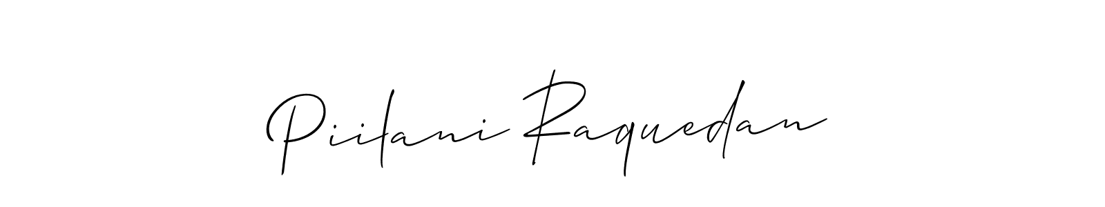 The best way (Allison_Script) to make a short signature is to pick only two or three words in your name. The name Piilani Raquedan include a total of six letters. For converting this name. Piilani Raquedan signature style 2 images and pictures png