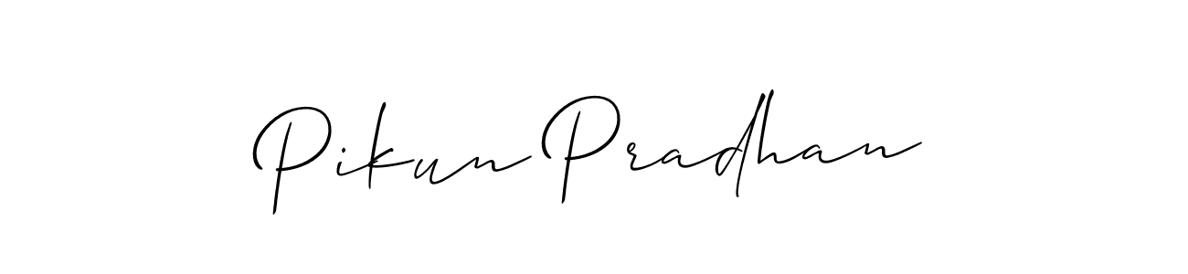 The best way (Allison_Script) to make a short signature is to pick only two or three words in your name. The name Pikun Pradhan include a total of six letters. For converting this name. Pikun Pradhan signature style 2 images and pictures png