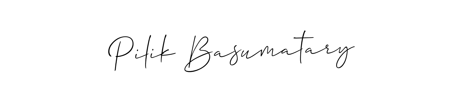 The best way (Allison_Script) to make a short signature is to pick only two or three words in your name. The name Pilik Basumatary include a total of six letters. For converting this name. Pilik Basumatary signature style 2 images and pictures png