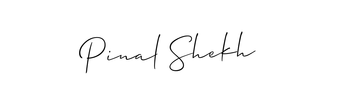 Make a beautiful signature design for name Pinal Shekh. With this signature (Allison_Script) style, you can create a handwritten signature for free. Pinal Shekh signature style 2 images and pictures png