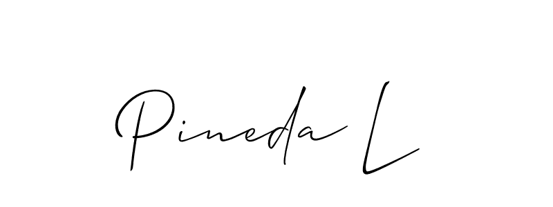 The best way (Allison_Script) to make a short signature is to pick only two or three words in your name. The name Pineda L include a total of six letters. For converting this name. Pineda L signature style 2 images and pictures png