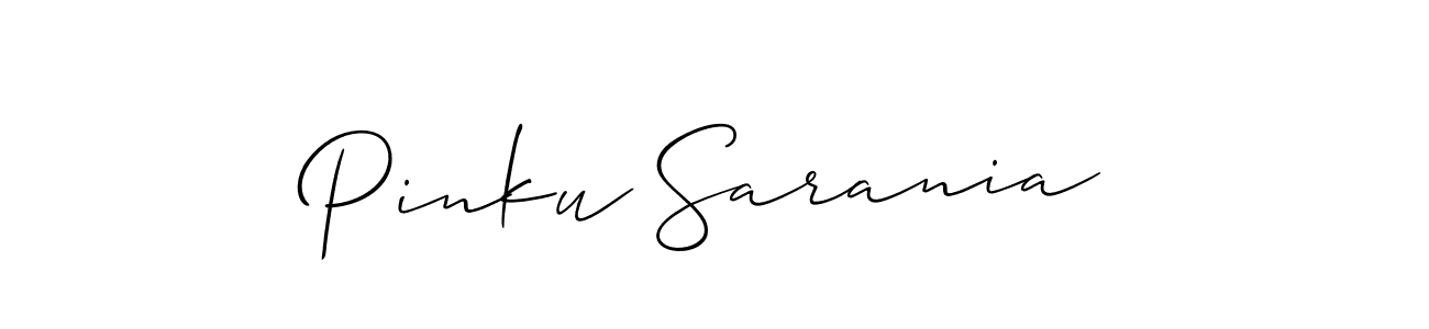 Allison_Script is a professional signature style that is perfect for those who want to add a touch of class to their signature. It is also a great choice for those who want to make their signature more unique. Get Pinku Sarania name to fancy signature for free. Pinku Sarania signature style 2 images and pictures png