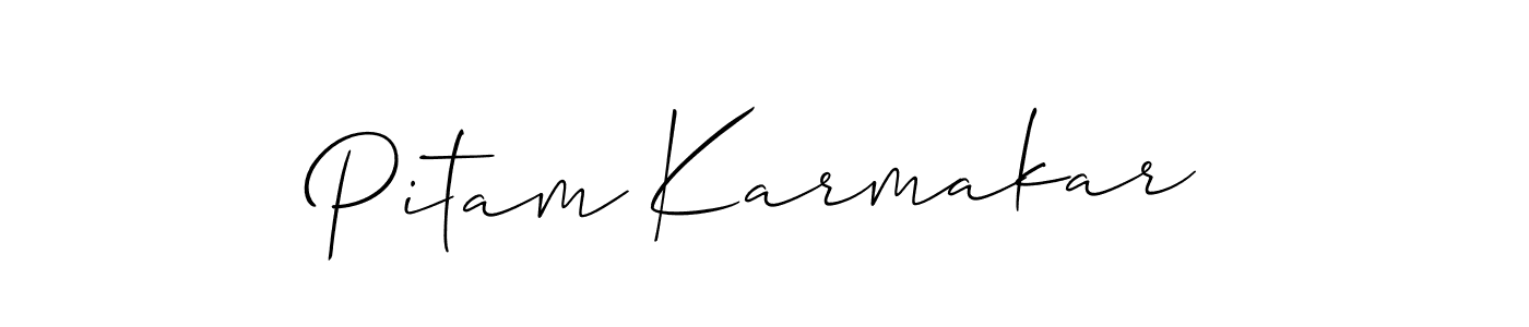 The best way (Allison_Script) to make a short signature is to pick only two or three words in your name. The name Pitam Karmakar include a total of six letters. For converting this name. Pitam Karmakar signature style 2 images and pictures png