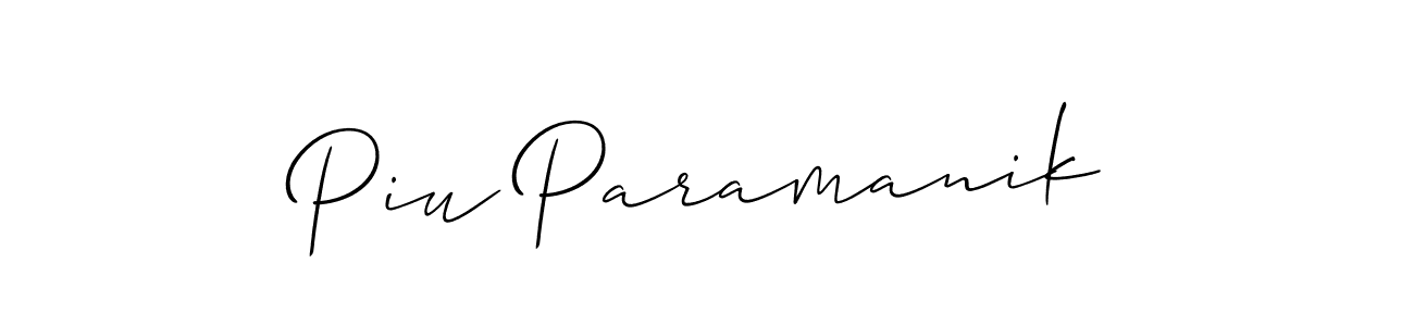 It looks lik you need a new signature style for name Piu Paramanik. Design unique handwritten (Allison_Script) signature with our free signature maker in just a few clicks. Piu Paramanik signature style 2 images and pictures png