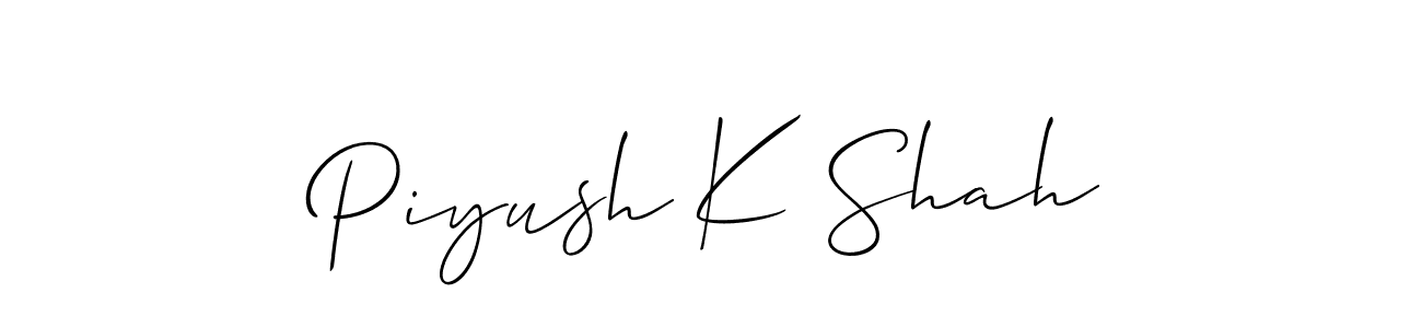 How to make Piyush K Shah name signature. Use Allison_Script style for creating short signs online. This is the latest handwritten sign. Piyush K Shah signature style 2 images and pictures png