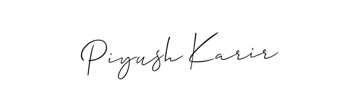 It looks lik you need a new signature style for name Piyush Karir. Design unique handwritten (Allison_Script) signature with our free signature maker in just a few clicks. Piyush Karir signature style 2 images and pictures png