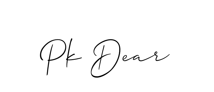 The best way (Allison_Script) to make a short signature is to pick only two or three words in your name. The name Pk Dear include a total of six letters. For converting this name. Pk Dear signature style 2 images and pictures png