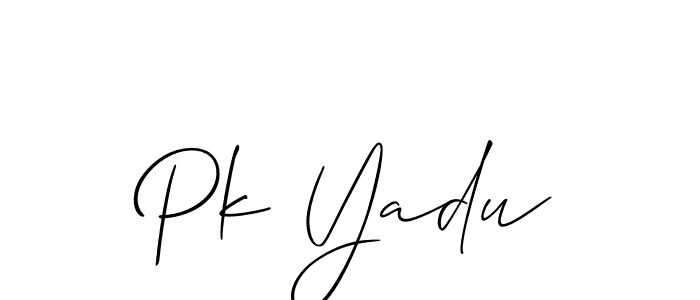 Make a beautiful signature design for name Pk Yadu. With this signature (Allison_Script) style, you can create a handwritten signature for free. Pk Yadu signature style 2 images and pictures png