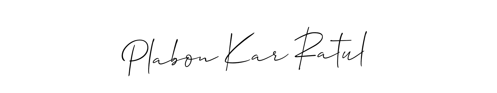 You should practise on your own different ways (Allison_Script) to write your name (Plabon Kar Ratul) in signature. don't let someone else do it for you. Plabon Kar Ratul signature style 2 images and pictures png
