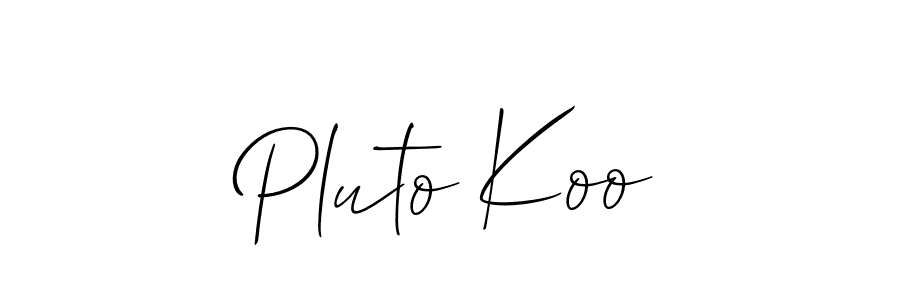 Similarly Allison_Script is the best handwritten signature design. Signature creator online .You can use it as an online autograph creator for name Pluto Koo. Pluto Koo signature style 2 images and pictures png