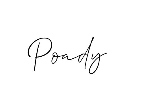 The best way (Allison_Script) to make a short signature is to pick only two or three words in your name. The name Poady include a total of six letters. For converting this name. Poady signature style 2 images and pictures png