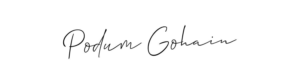 Create a beautiful signature design for name Podum Gohain. With this signature (Allison_Script) fonts, you can make a handwritten signature for free. Podum Gohain signature style 2 images and pictures png