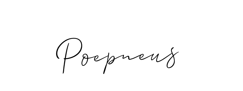 The best way (Allison_Script) to make a short signature is to pick only two or three words in your name. The name Poepneus include a total of six letters. For converting this name. Poepneus signature style 2 images and pictures png