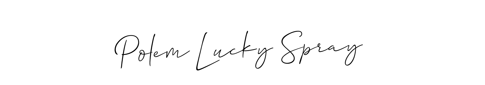 The best way (Allison_Script) to make a short signature is to pick only two or three words in your name. The name Polem Lucky Spray include a total of six letters. For converting this name. Polem Lucky Spray signature style 2 images and pictures png