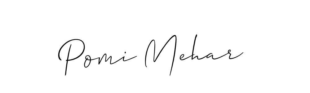 Allison_Script is a professional signature style that is perfect for those who want to add a touch of class to their signature. It is also a great choice for those who want to make their signature more unique. Get Pomi Mehar name to fancy signature for free. Pomi Mehar signature style 2 images and pictures png