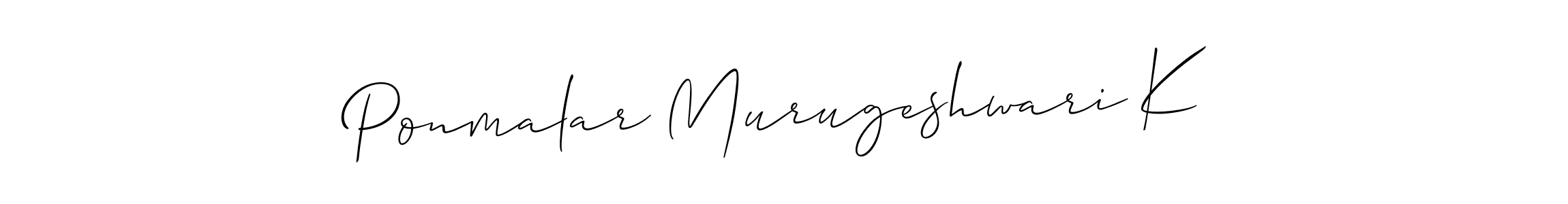 if you are searching for the best signature style for your name Ponmalar Murugeshwari K. so please give up your signature search. here we have designed multiple signature styles  using Allison_Script. Ponmalar Murugeshwari K signature style 2 images and pictures png