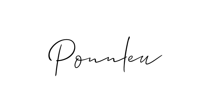 The best way (Allison_Script) to make a short signature is to pick only two or three words in your name. The name Ponnleu include a total of six letters. For converting this name. Ponnleu signature style 2 images and pictures png