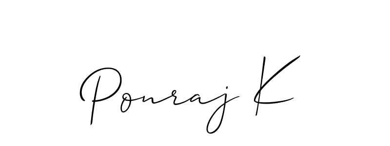 The best way (Allison_Script) to make a short signature is to pick only two or three words in your name. The name Ponraj K include a total of six letters. For converting this name. Ponraj K signature style 2 images and pictures png