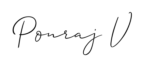 Discover the perfect balance of readability and style for Ponraj V with Allison_Script font. Create your dream signature today. Ponraj V signature style 2 images and pictures png