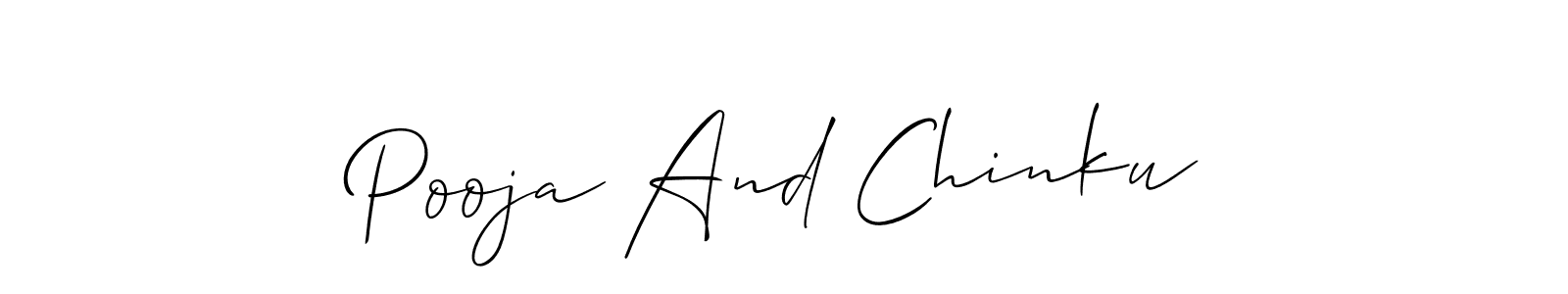 How to Draw Pooja And Chinku signature style? Allison_Script is a latest design signature styles for name Pooja And Chinku. Pooja And Chinku signature style 2 images and pictures png