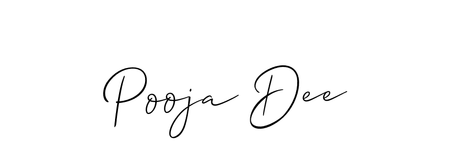 The best way (Allison_Script) to make a short signature is to pick only two or three words in your name. The name Pooja Dee include a total of six letters. For converting this name. Pooja Dee signature style 2 images and pictures png