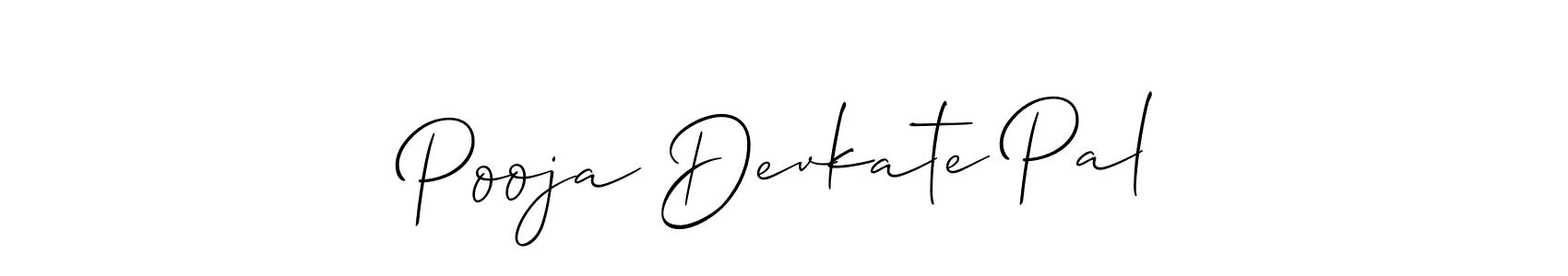 Allison_Script is a professional signature style that is perfect for those who want to add a touch of class to their signature. It is also a great choice for those who want to make their signature more unique. Get Pooja Devkate Pal name to fancy signature for free. Pooja Devkate Pal signature style 2 images and pictures png