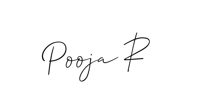 The best way (Allison_Script) to make a short signature is to pick only two or three words in your name. The name Pooja R include a total of six letters. For converting this name. Pooja R signature style 2 images and pictures png