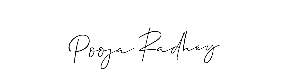 It looks lik you need a new signature style for name Pooja Radhey. Design unique handwritten (Allison_Script) signature with our free signature maker in just a few clicks. Pooja Radhey signature style 2 images and pictures png