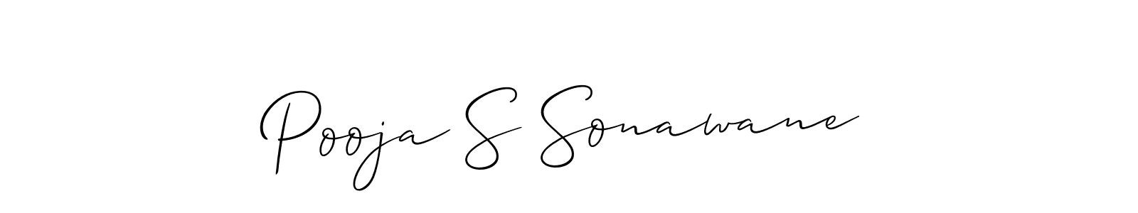 The best way (Allison_Script) to make a short signature is to pick only two or three words in your name. The name Pooja S Sonawane include a total of six letters. For converting this name. Pooja S Sonawane signature style 2 images and pictures png