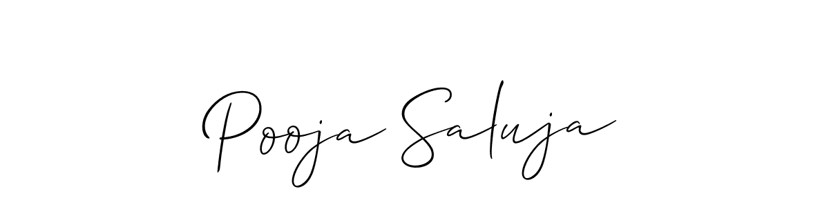 You should practise on your own different ways (Allison_Script) to write your name (Pooja Saluja) in signature. don't let someone else do it for you. Pooja Saluja signature style 2 images and pictures png