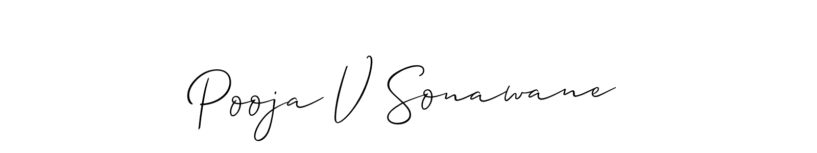 Allison_Script is a professional signature style that is perfect for those who want to add a touch of class to their signature. It is also a great choice for those who want to make their signature more unique. Get Pooja V Sonawane name to fancy signature for free. Pooja V Sonawane signature style 2 images and pictures png