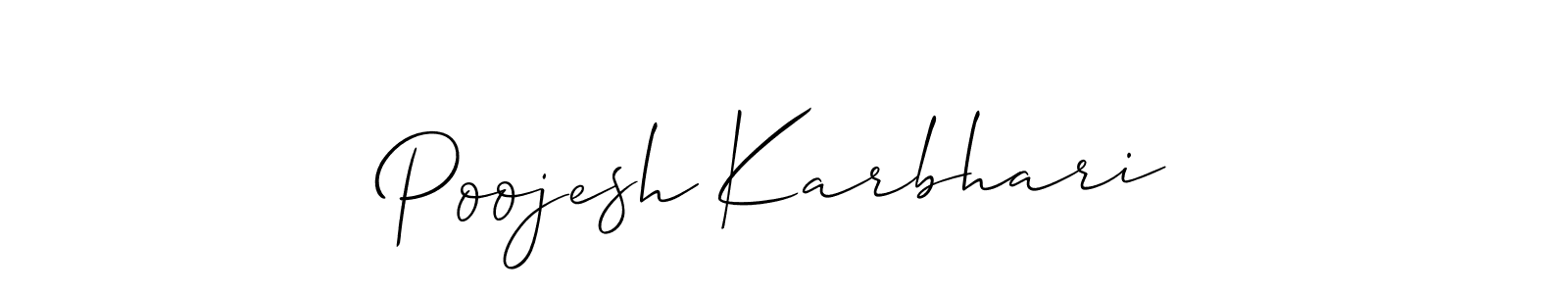 Also we have Poojesh Karbhari name is the best signature style. Create professional handwritten signature collection using Allison_Script autograph style. Poojesh Karbhari signature style 2 images and pictures png