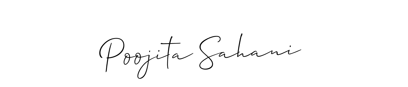 Also You can easily find your signature by using the search form. We will create Poojita Sahani name handwritten signature images for you free of cost using Allison_Script sign style. Poojita Sahani signature style 2 images and pictures png
