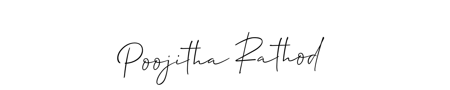 The best way (Allison_Script) to make a short signature is to pick only two or three words in your name. The name Poojitha Rathod include a total of six letters. For converting this name. Poojitha Rathod signature style 2 images and pictures png