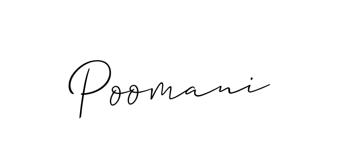 Create a beautiful signature design for name Poomani. With this signature (Allison_Script) fonts, you can make a handwritten signature for free. Poomani signature style 2 images and pictures png