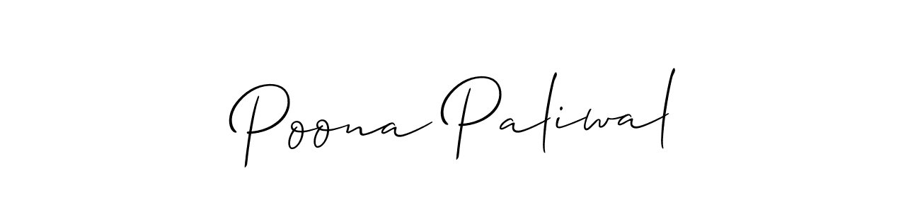 How to make Poona Paliwal name signature. Use Allison_Script style for creating short signs online. This is the latest handwritten sign. Poona Paliwal signature style 2 images and pictures png