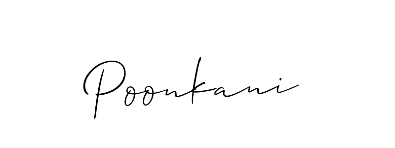The best way (Allison_Script) to make a short signature is to pick only two or three words in your name. The name Poonkani include a total of six letters. For converting this name. Poonkani signature style 2 images and pictures png