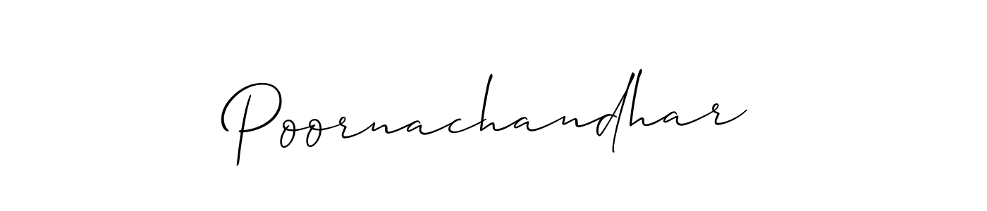 Allison_Script is a professional signature style that is perfect for those who want to add a touch of class to their signature. It is also a great choice for those who want to make their signature more unique. Get Poornachandhar name to fancy signature for free. Poornachandhar signature style 2 images and pictures png