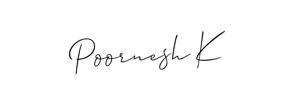 How to make Poornesh K name signature. Use Allison_Script style for creating short signs online. This is the latest handwritten sign. Poornesh K signature style 2 images and pictures png
