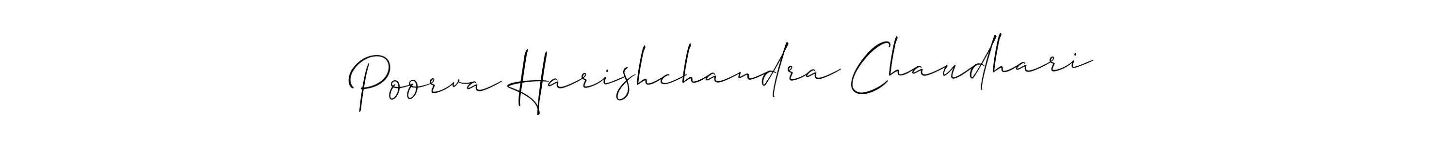 The best way (Allison_Script) to make a short signature is to pick only two or three words in your name. The name Poorva Harishchandra Chaudhari include a total of six letters. For converting this name. Poorva Harishchandra Chaudhari signature style 2 images and pictures png