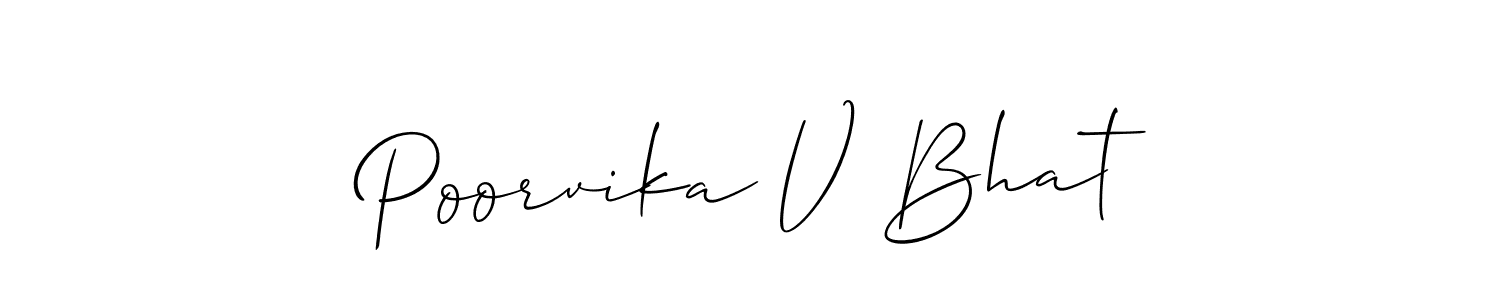 Allison_Script is a professional signature style that is perfect for those who want to add a touch of class to their signature. It is also a great choice for those who want to make their signature more unique. Get Poorvika V Bhat name to fancy signature for free. Poorvika V Bhat signature style 2 images and pictures png