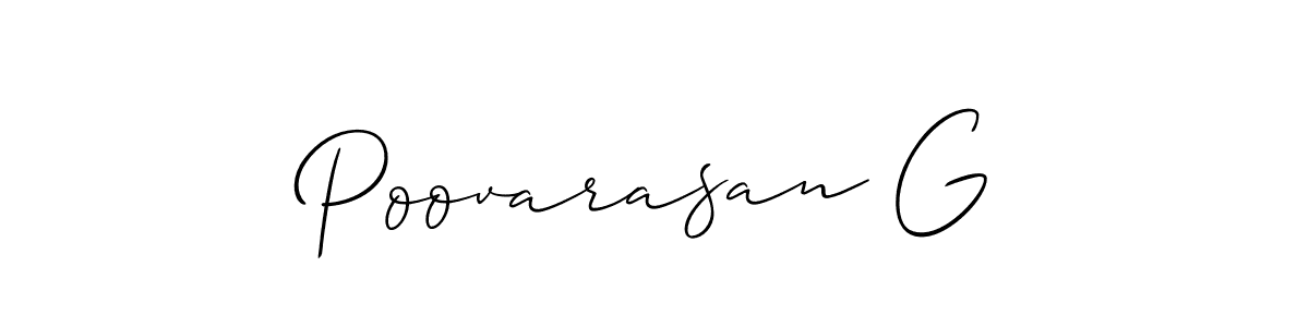 Make a short Poovarasan G signature style. Manage your documents anywhere anytime using Allison_Script. Create and add eSignatures, submit forms, share and send files easily. Poovarasan G signature style 2 images and pictures png