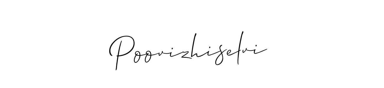 The best way (Allison_Script) to make a short signature is to pick only two or three words in your name. The name Poovizhiselvi include a total of six letters. For converting this name. Poovizhiselvi signature style 2 images and pictures png