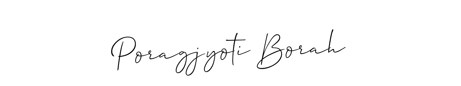 Make a beautiful signature design for name Poragjyoti Borah. With this signature (Allison_Script) style, you can create a handwritten signature for free. Poragjyoti Borah signature style 2 images and pictures png