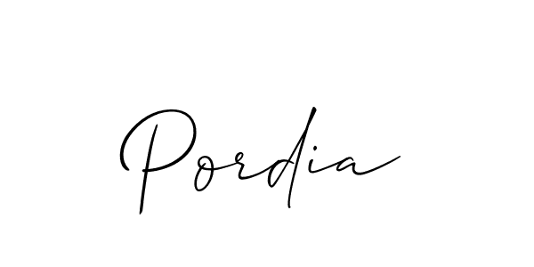 Use a signature maker to create a handwritten signature online. With this signature software, you can design (Allison_Script) your own signature for name Pordia. Pordia signature style 2 images and pictures png